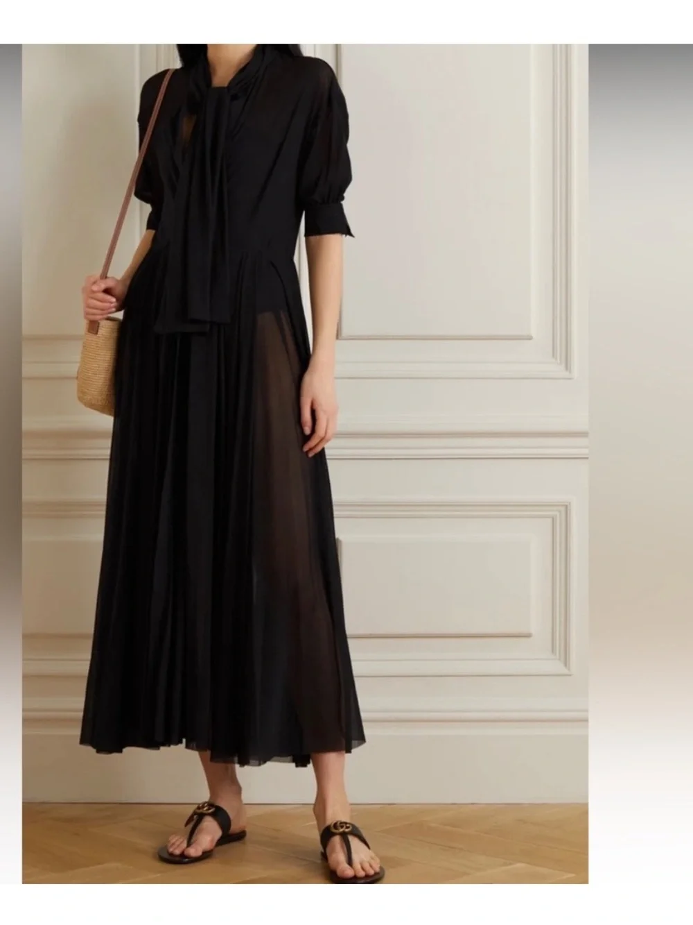 NORMA KAMALI • Sheer Black Bow Midi Dress - Absolutely Stunning - Picture 1 of 13